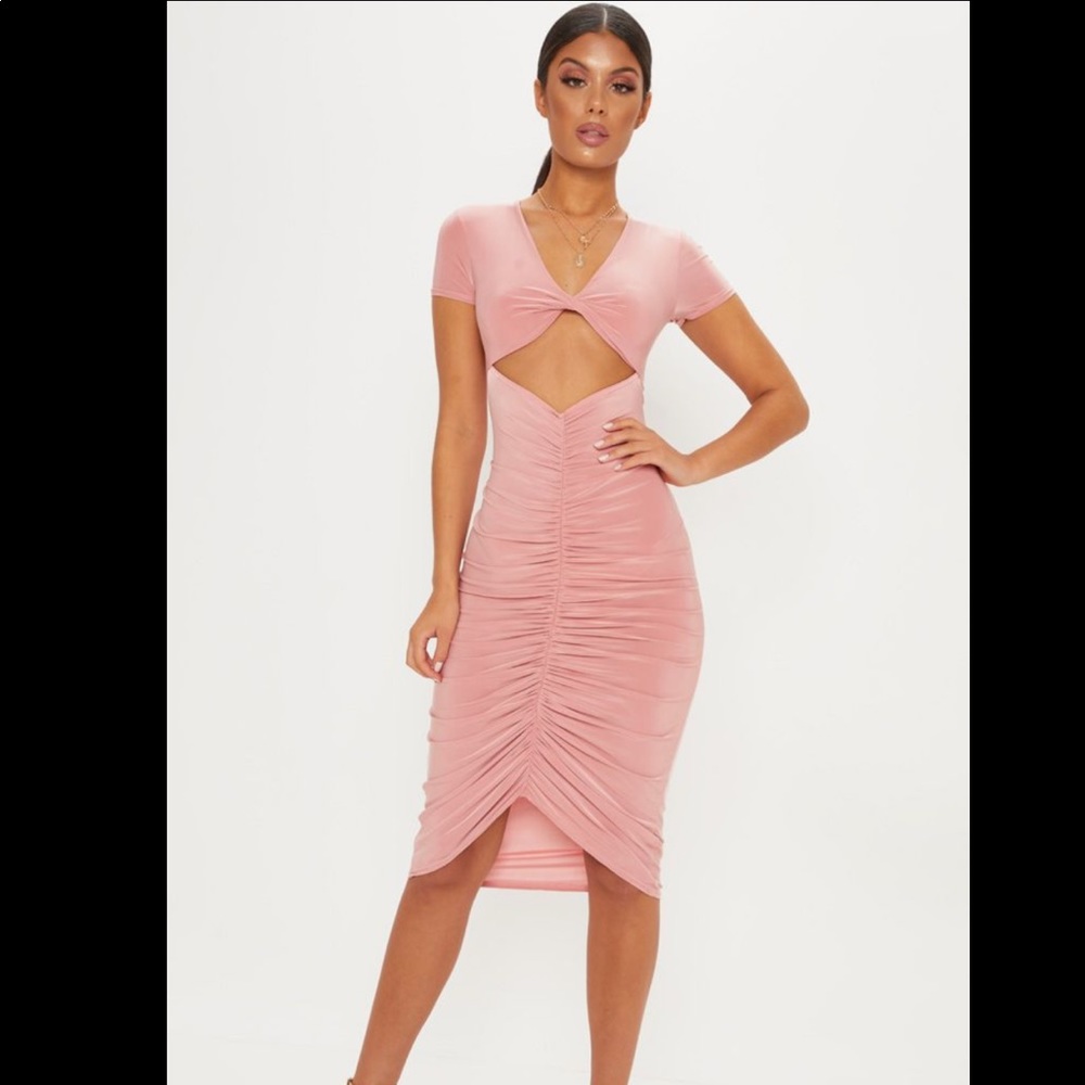 Pink slinky midi dress